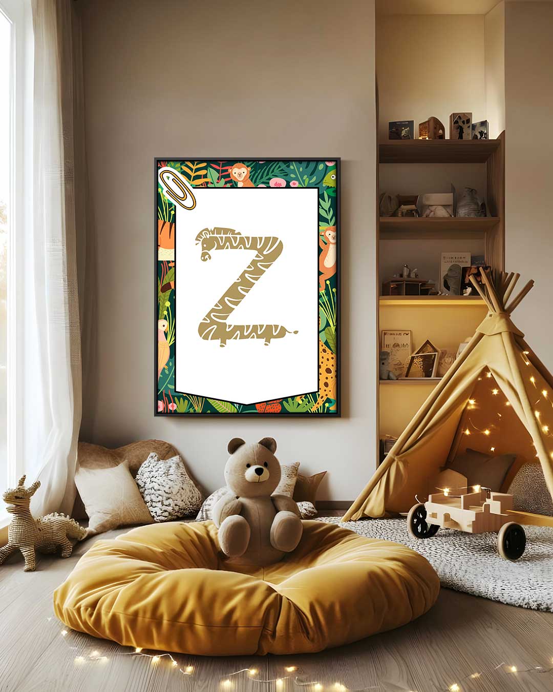 Letter Z Giraffe Jungle Print Kunstwerk-canvas-dibond-plexiglas-wanddecoratie-WallArtistic