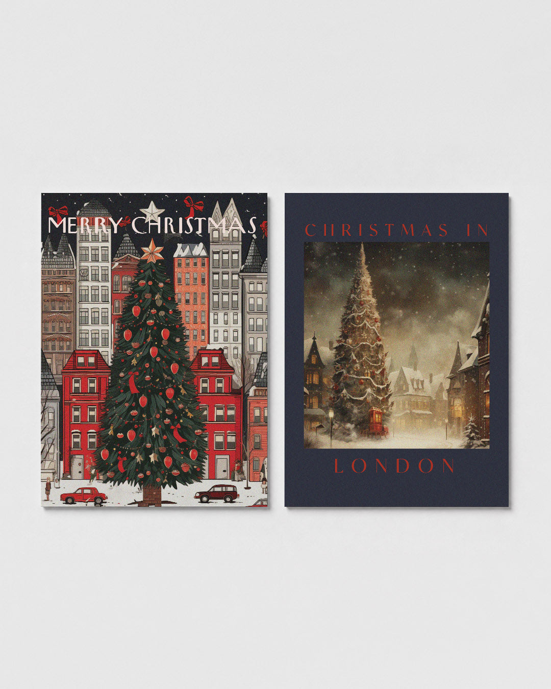 Kerstboom en gebouwen Posterset