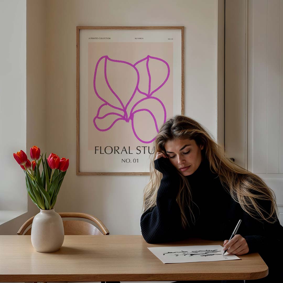 Botanische Bloemenlijntekening Poster-WallArtistic