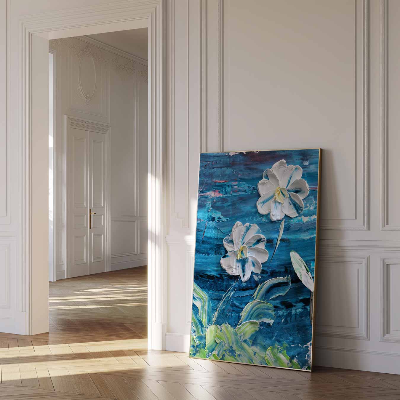 Bloemenpracht in Blauwe Penselen Poster