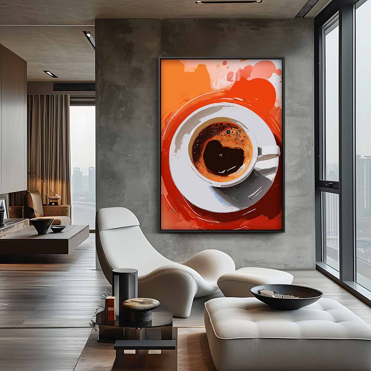 Koffiemoment in Abstracte Stijl Kunstwerk-canvas-dibond-plexiglas-wanddecoratie-WallArtistic
