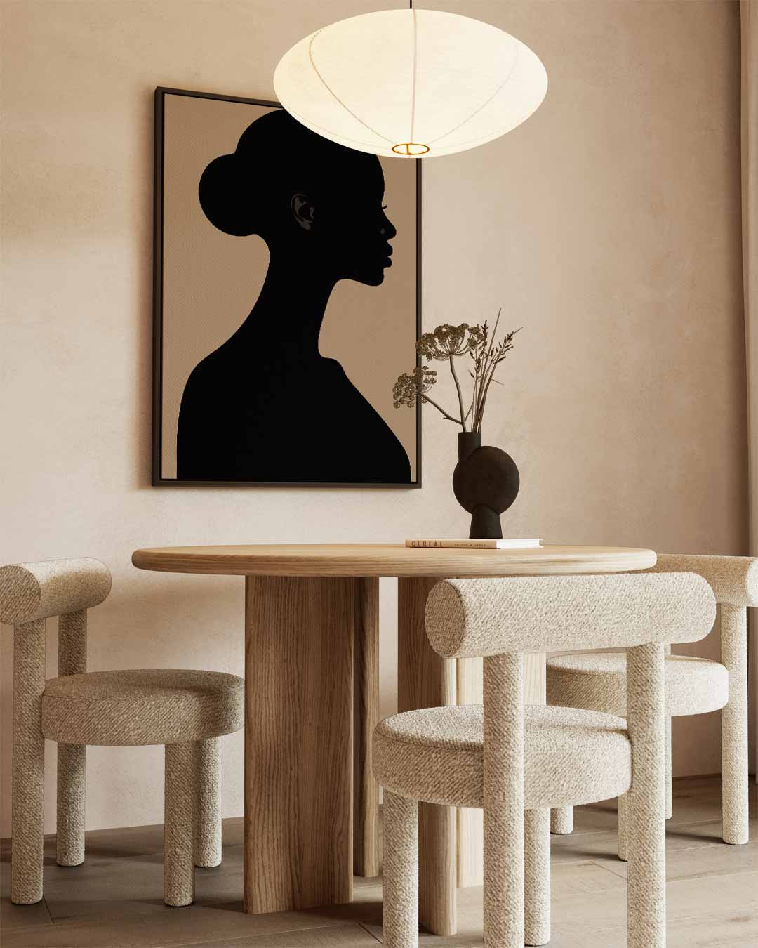 Elegante Silhouet in Beige Kunstwerk-canvas-dibond-plexiglas-wanddecoratie-WallArtistic