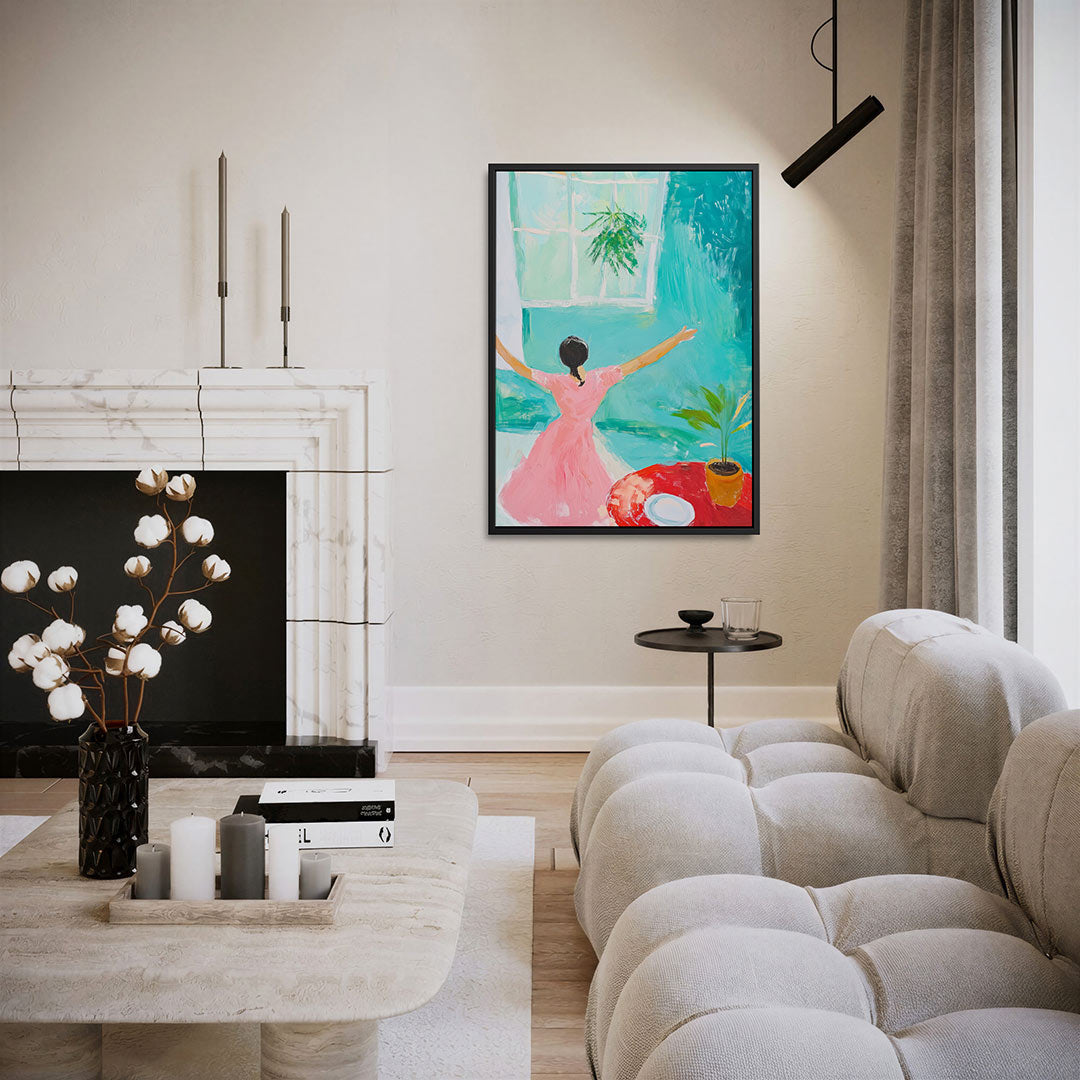 Vrolijke interieur scène Kunstwerk
