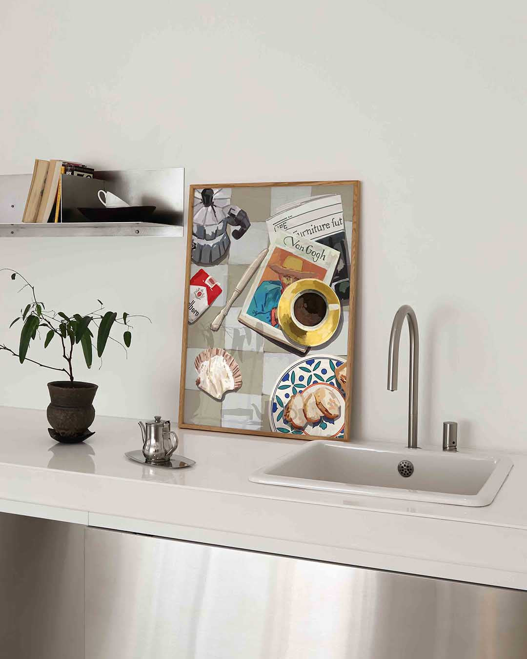 Ontbijttafel met krant Poster