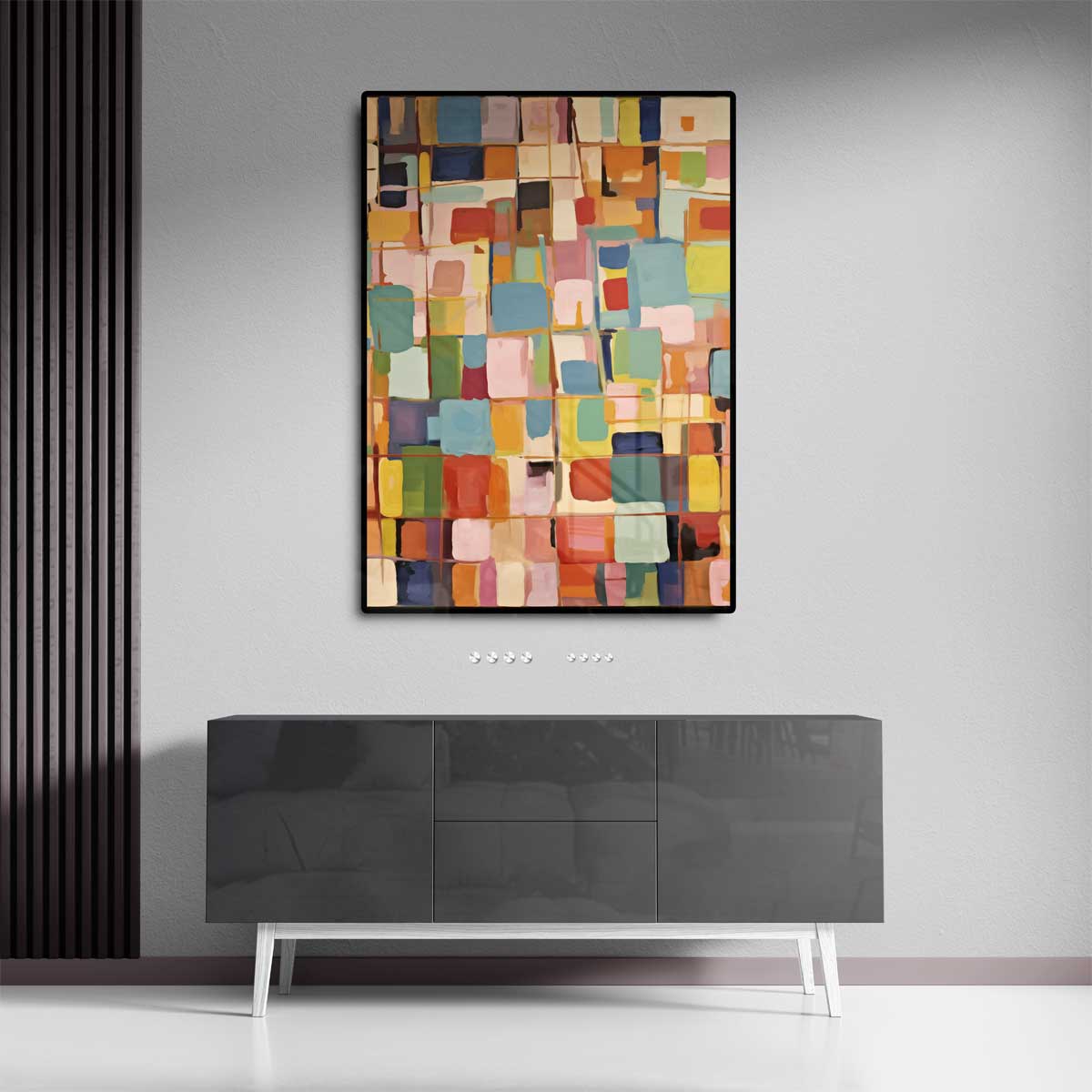 Kleurrijke Abstracte Compositie Kunstwerk-canvas-dibond-plexiglas-wanddecoratie-WallArtistic