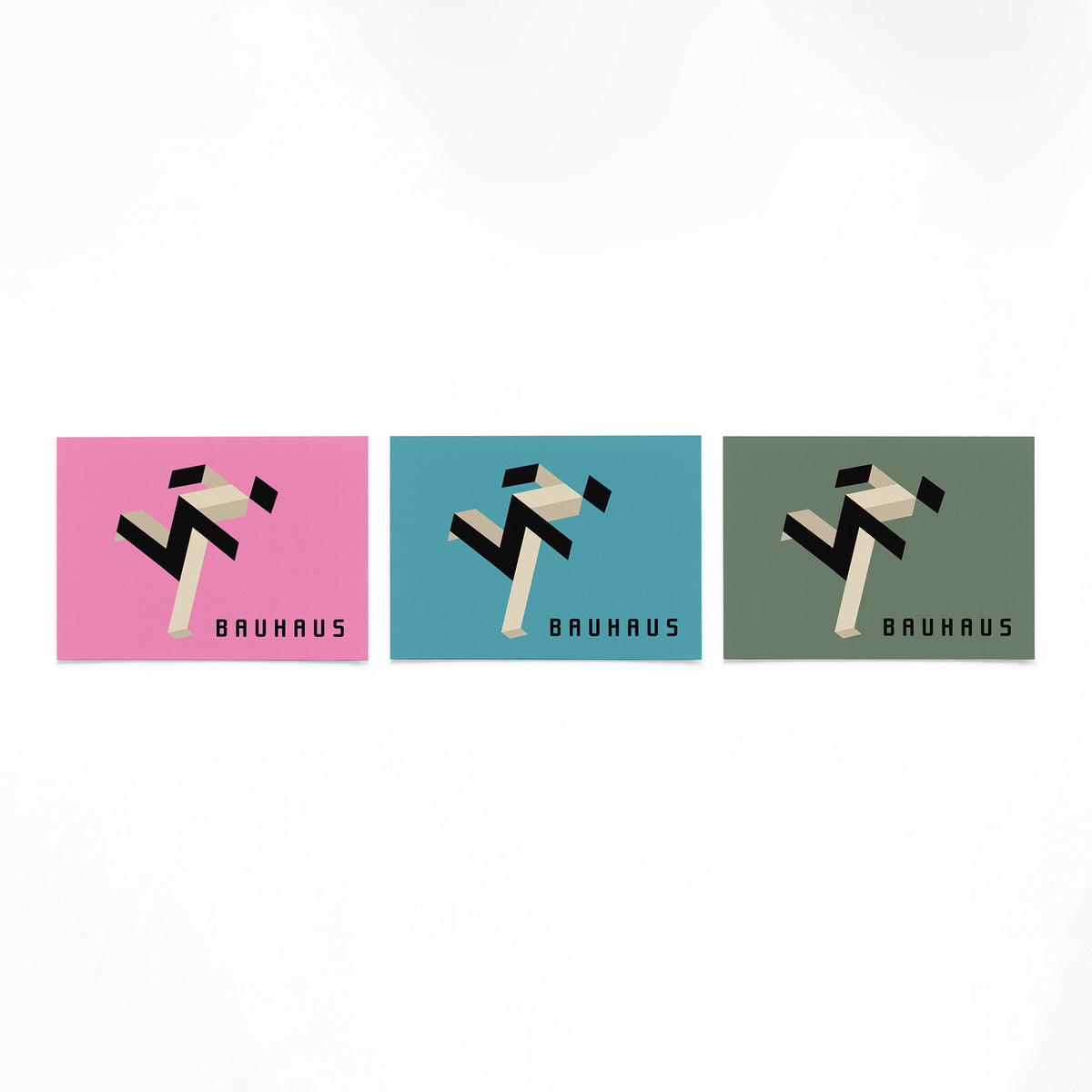 Drie landscape posters met vouwlint in kleurvlakken als vrijstaande productfoto