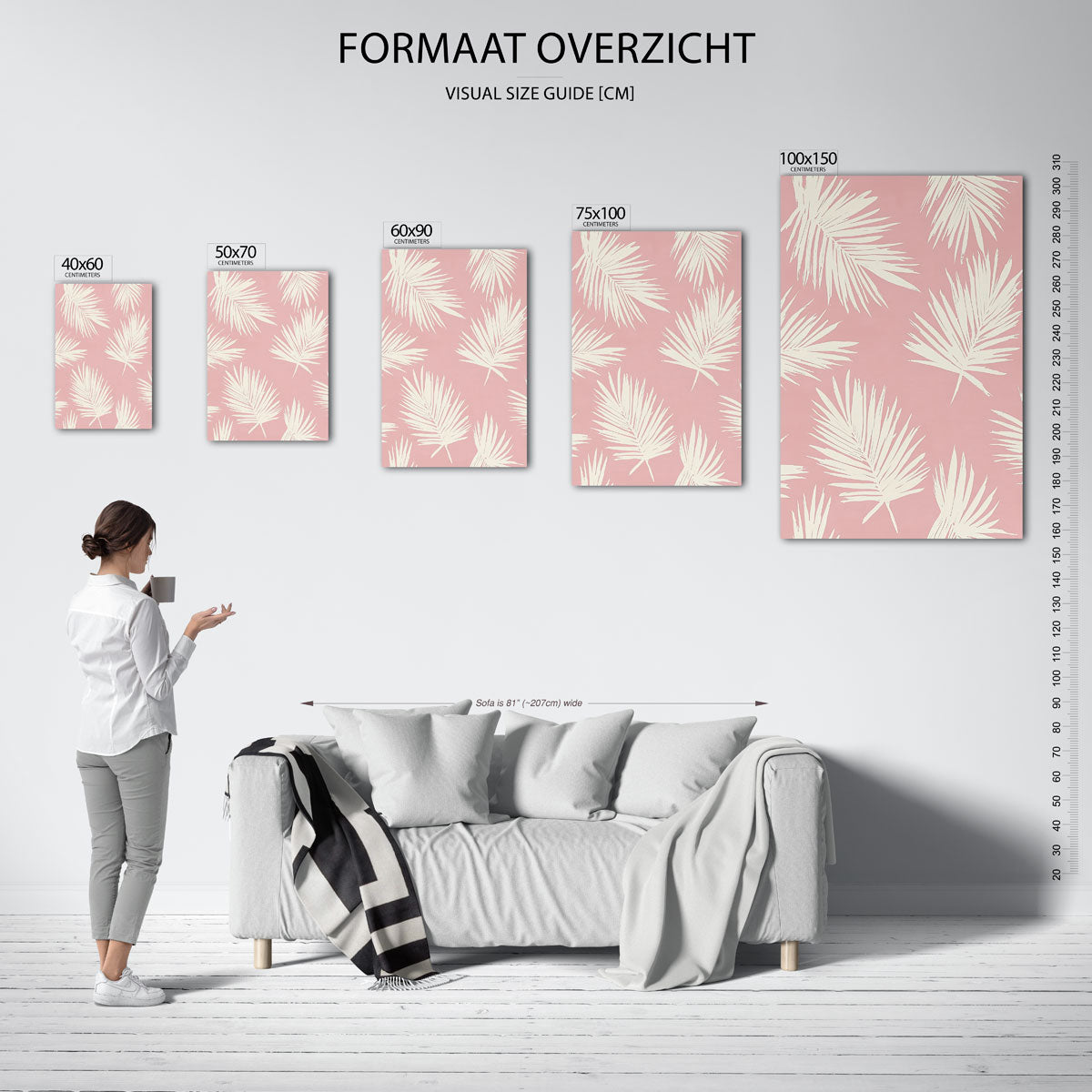 Bladmotief op roze Kunstwerk