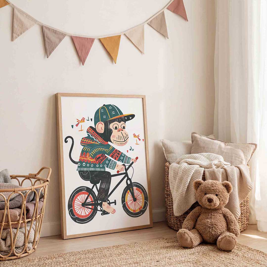 Aap op fiets Poster