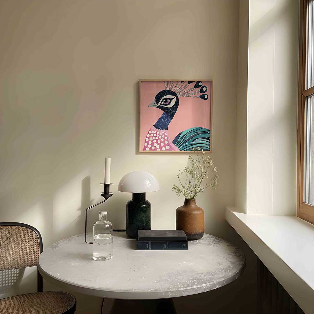 Pauw op roze Poster