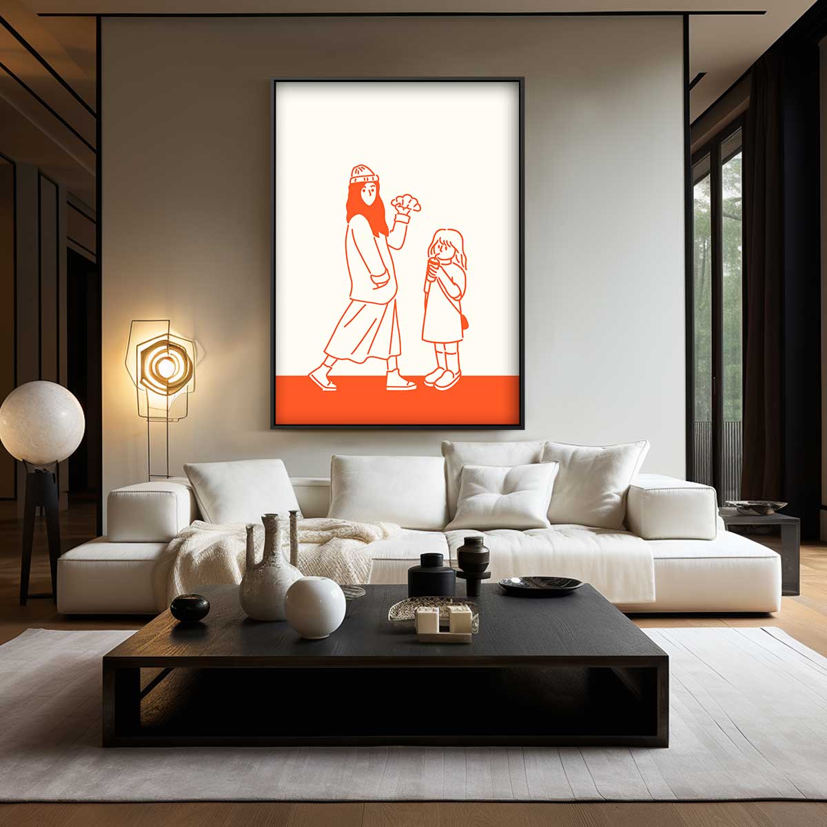 Vrolijke Wandeling in Oranje Kunstwerk-canvas-dibond-plexiglas-wanddecoratie-WallArtistic