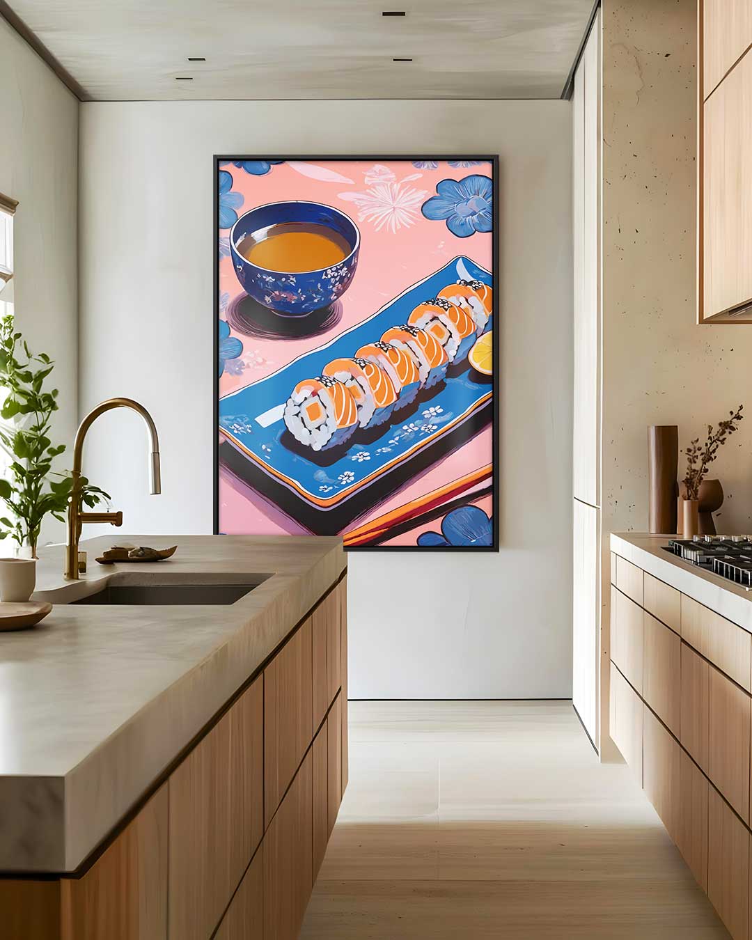 Sushi en Thee Illustratie Kunstwerk-canvas-dibond-plexiglas-wanddecoratie-WallArtistic