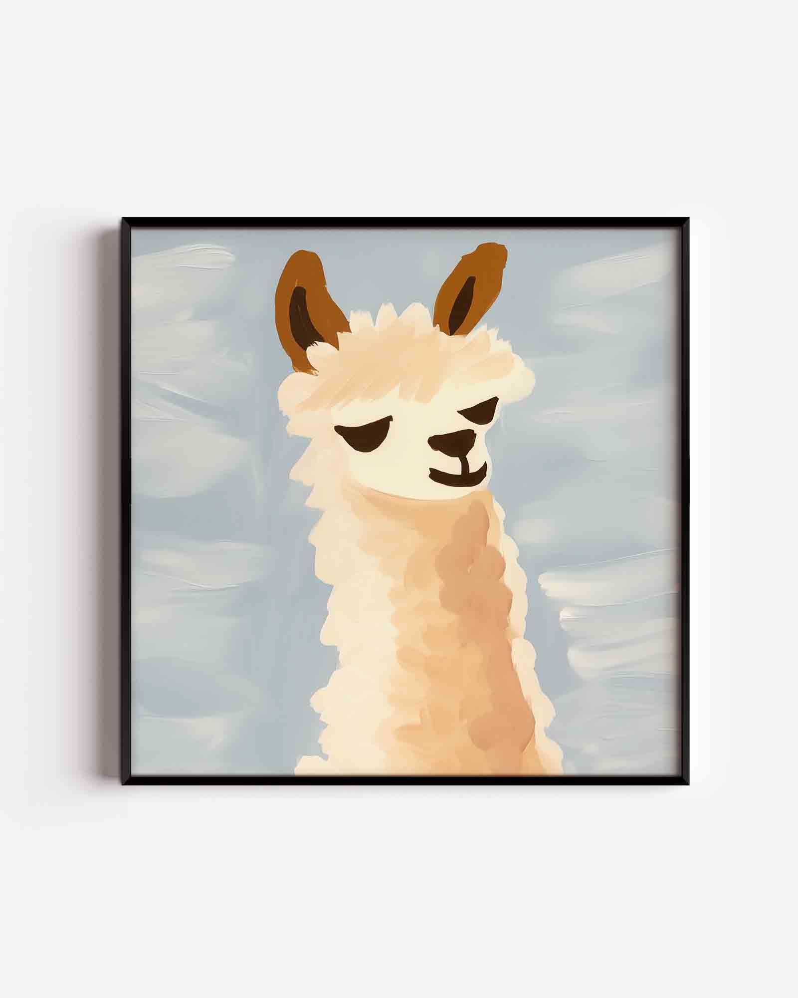 Lama met blauwe achtergrond Poster