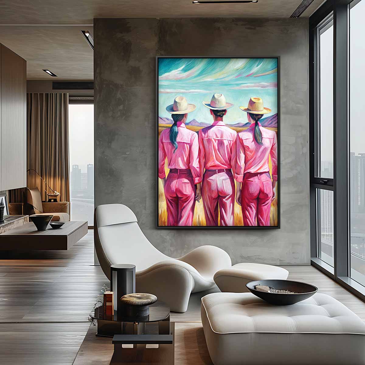 Trio in Roze Landschap Kunstwerk-canvas-dibond-plexiglas-wanddecoratie-WallArtistic