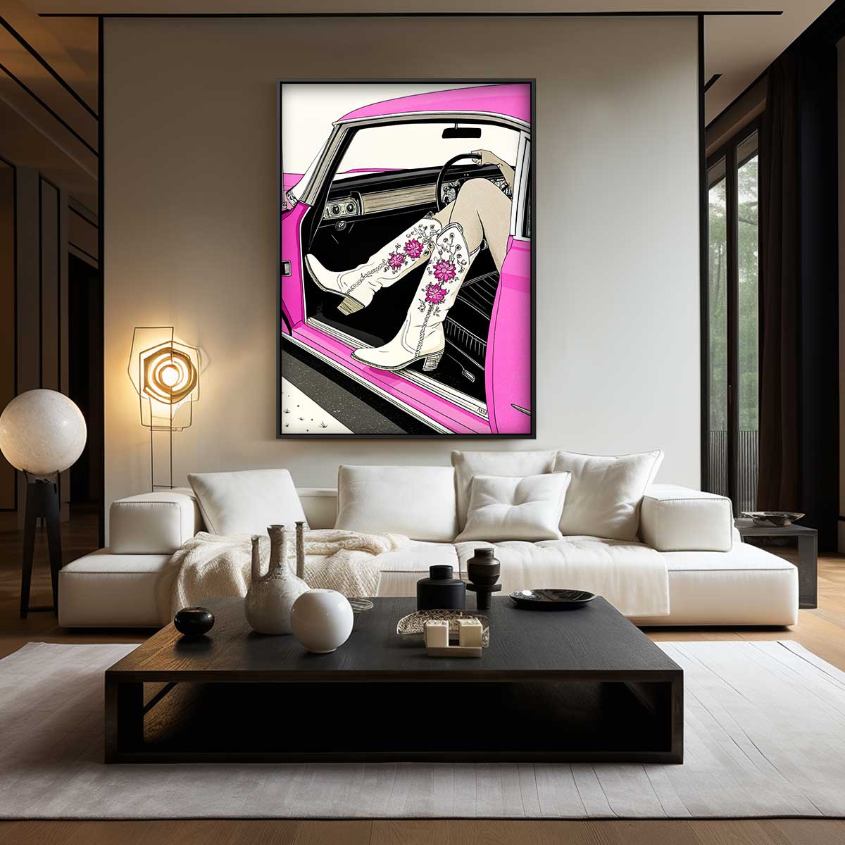 Retro Chic Met Roze Randen Kunstwerk-canvas-dibond-plexiglas-wanddecoratie-WallArtistic