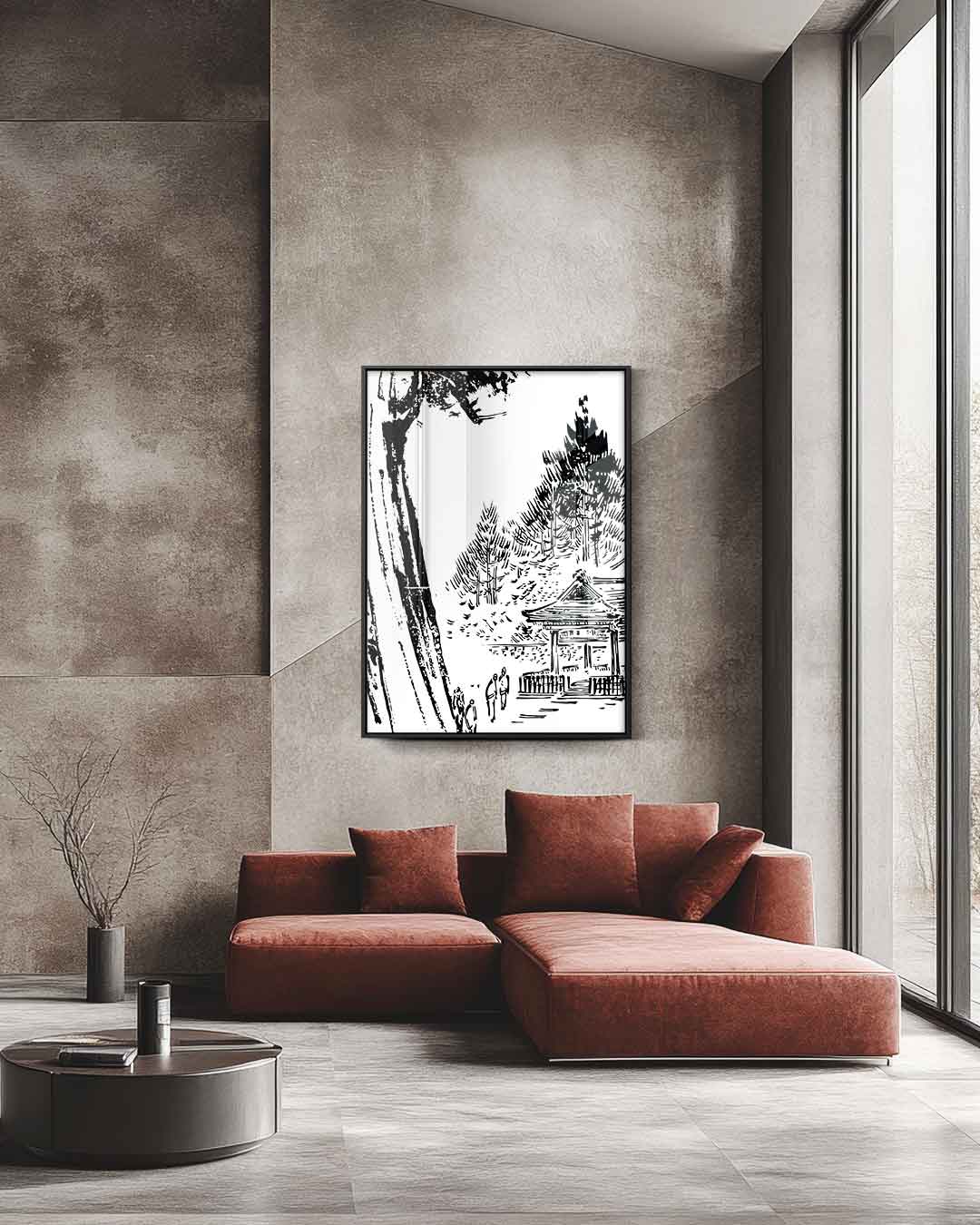 Zen Bos Tempel Illustratie Kunstwerk-canvas-dibond-plexiglas-wanddecoratie-WallArtistic