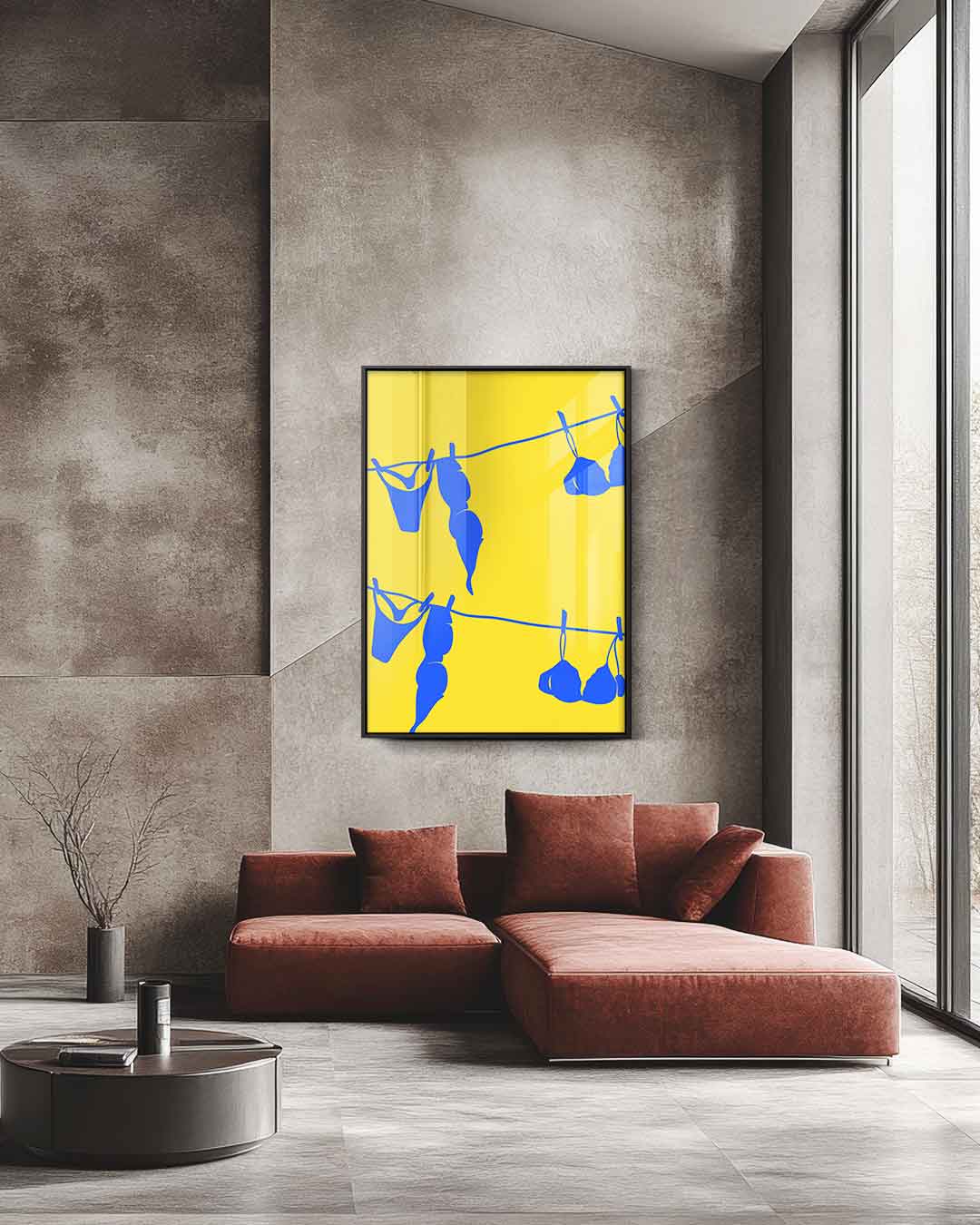 Waslijn in Blauwe Vormen Kunstwerk-canvas-dibond-plexiglas-wanddecoratie-WallArtistic