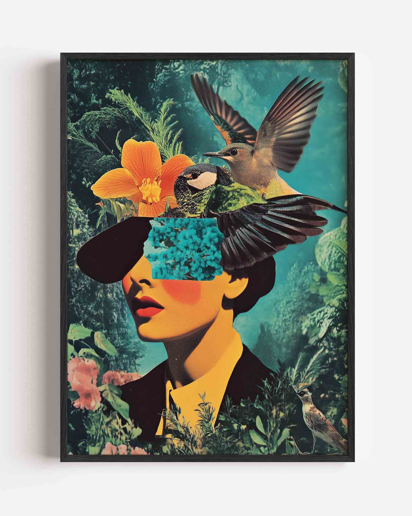 Vogels en bloemen collage Poster