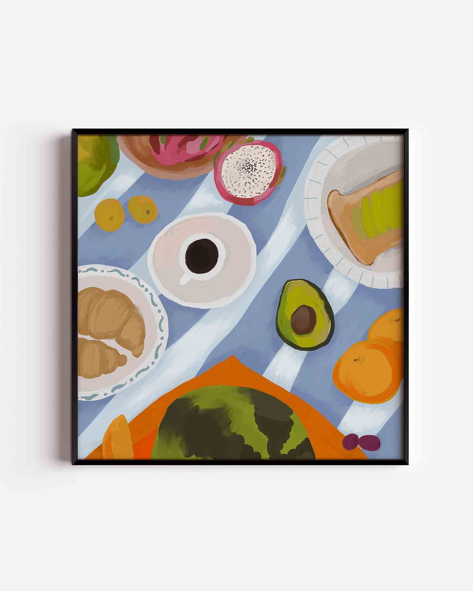 Ontbijt met fruit en koffie Poster