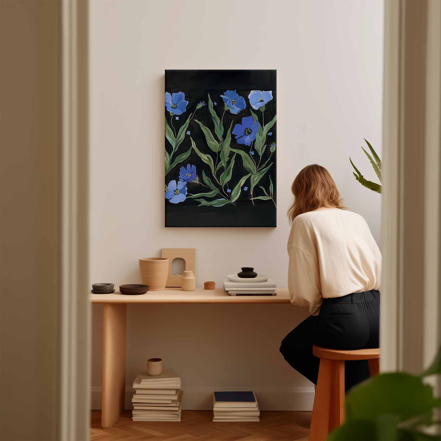 Blauw Bloemenfeest Kunstwerk-canvas-dibond-plexiglas-wanddecoratie-WallArtistic