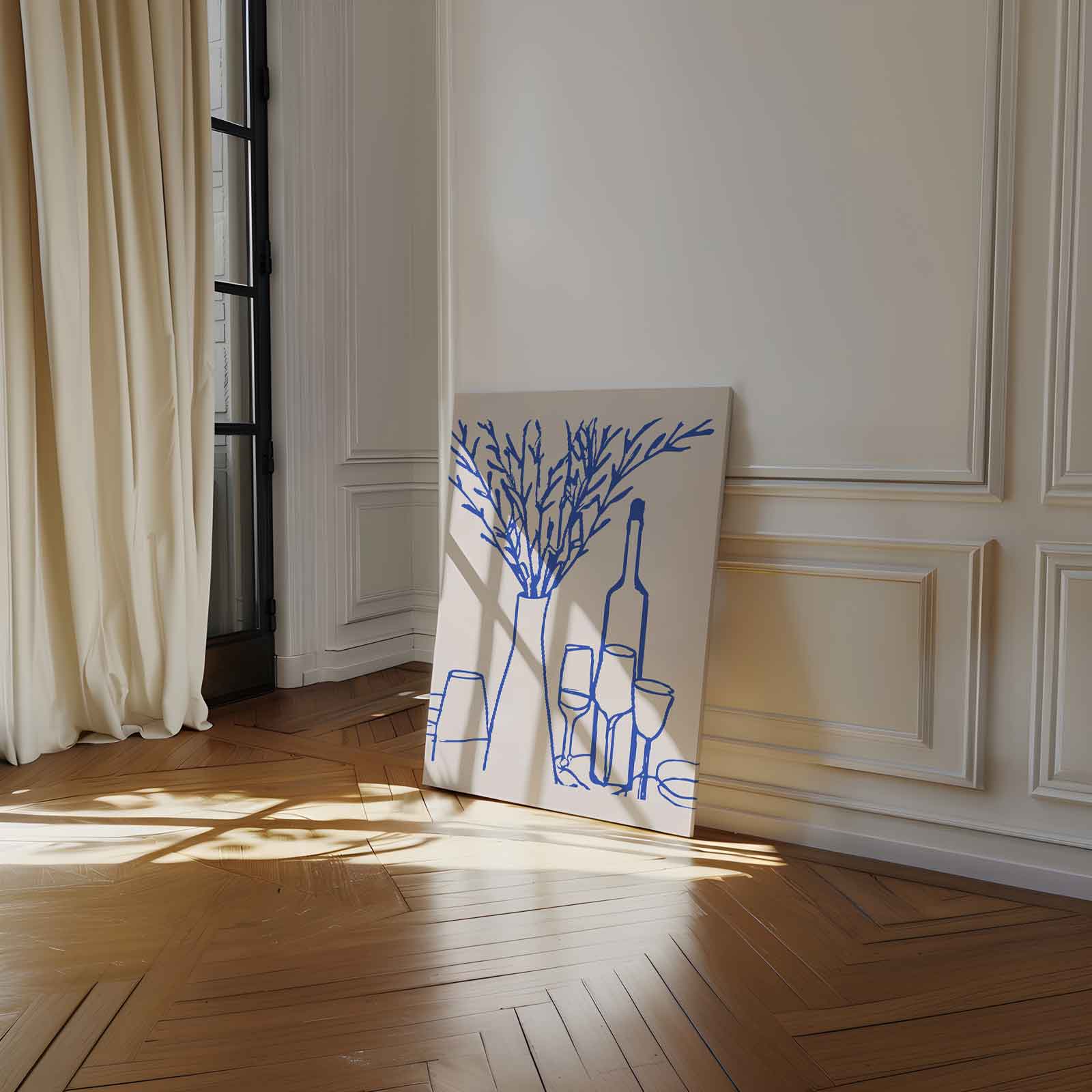 Hedendaagse Blauwe Tafel Kunstwerk-canvas-dibond-plexiglas-wanddecoratie-WallArtistic