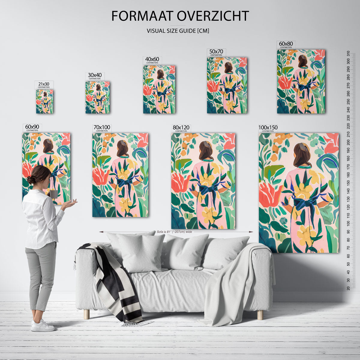 Vrouw in bloemenjurk Poster