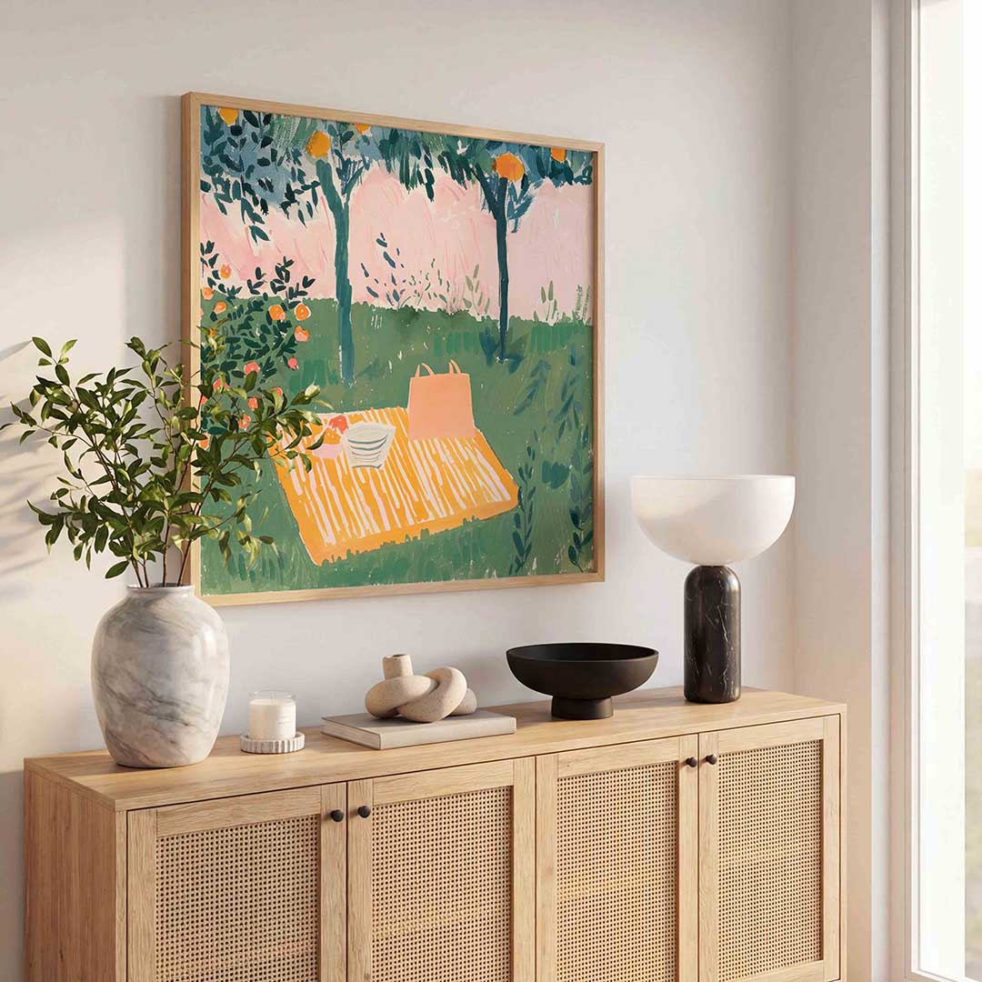 Picknick onder sinaasappelbomen Poster