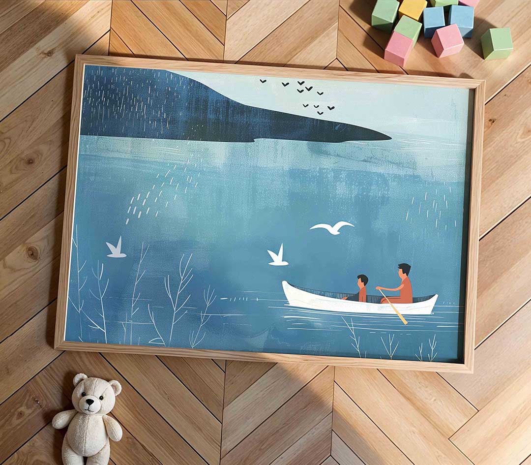 Roeiboot en vogels Poster