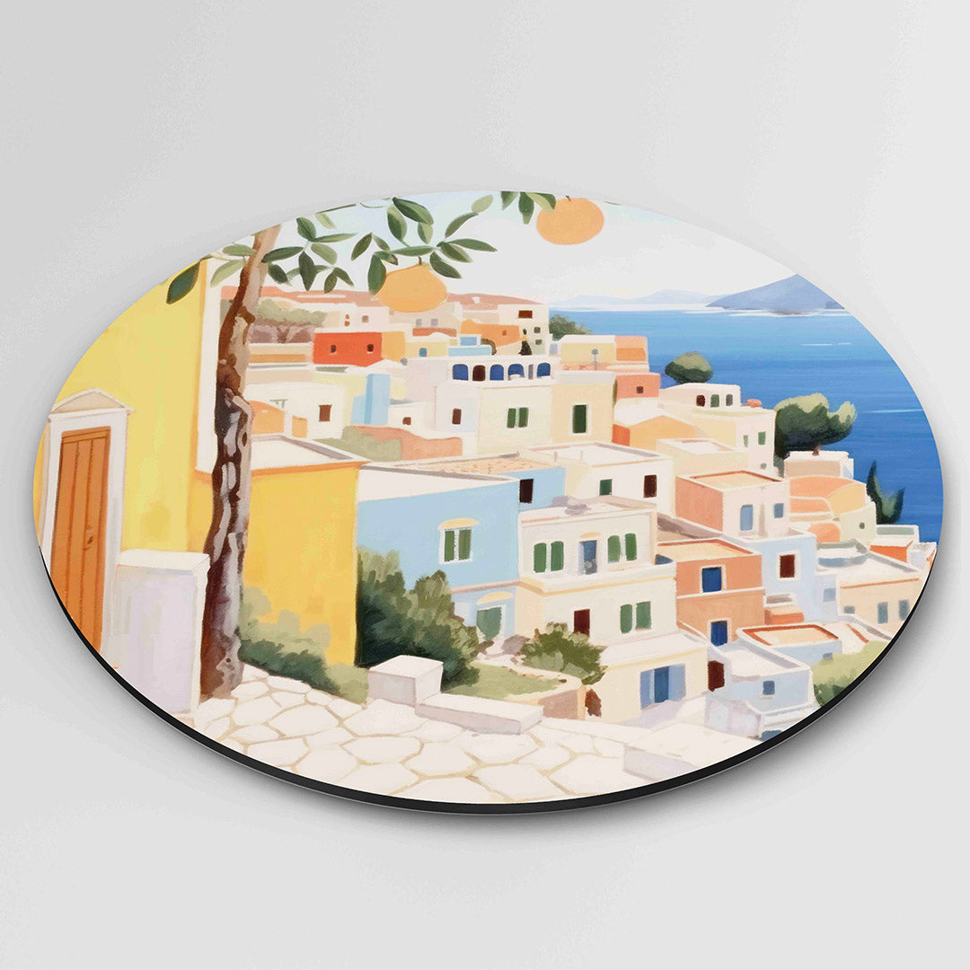 Mediterrane huizen en zee Muurcirkel