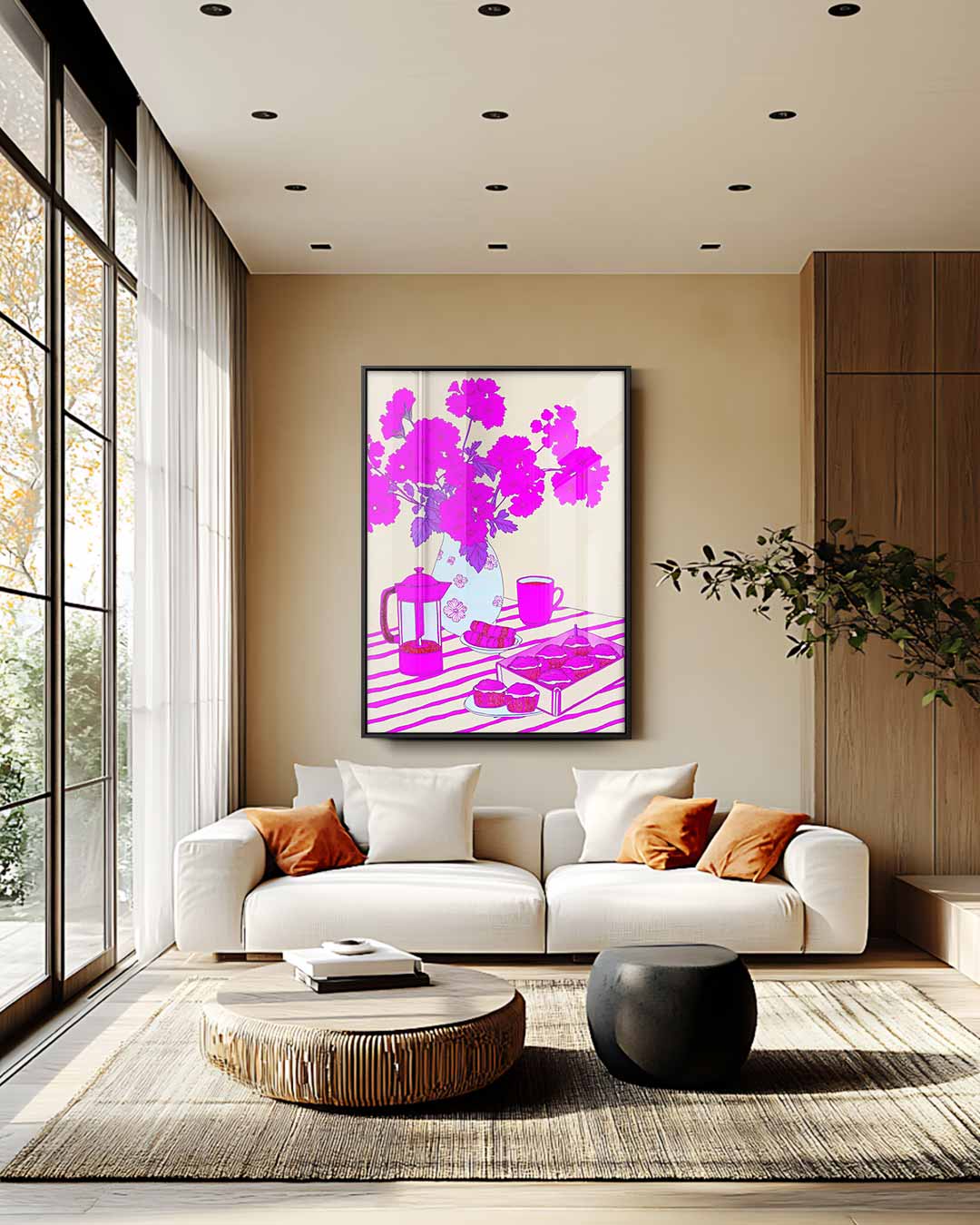 Bloemen en Gebak op Zonnige Ochtend Kunstwerk-canvas-dibond-plexiglas-wanddecoratie-WallArtistic