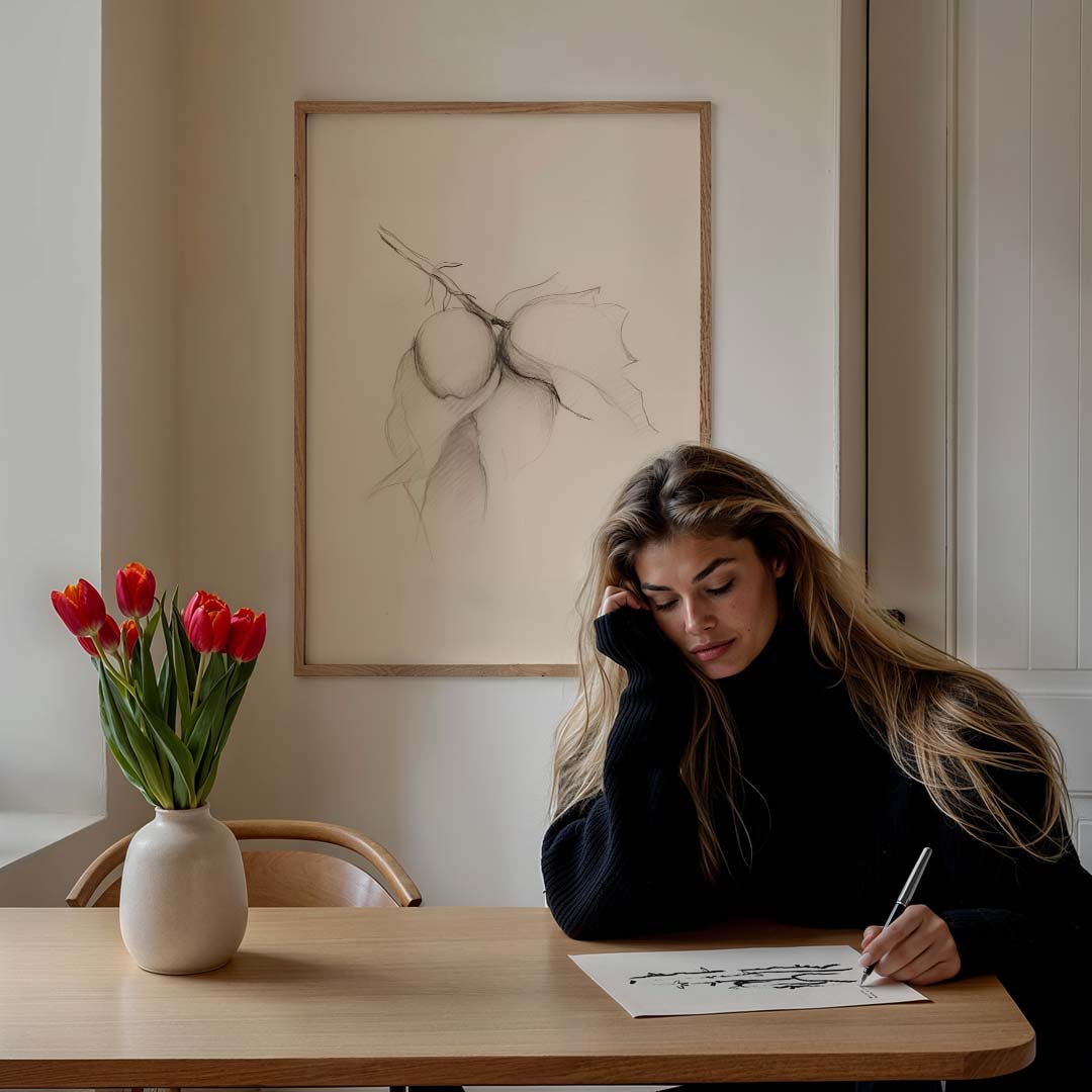 Elegante Botanische Potloodtekening Poster-WallArtistic