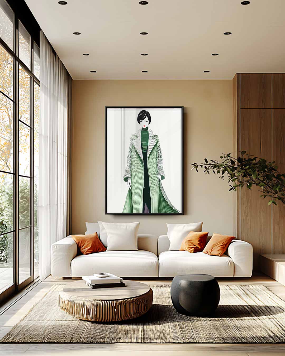 Moderne Modekunst met Groene Jas Kunstwerk-canvas-dibond-plexiglas-wanddecoratie-WallArtistic