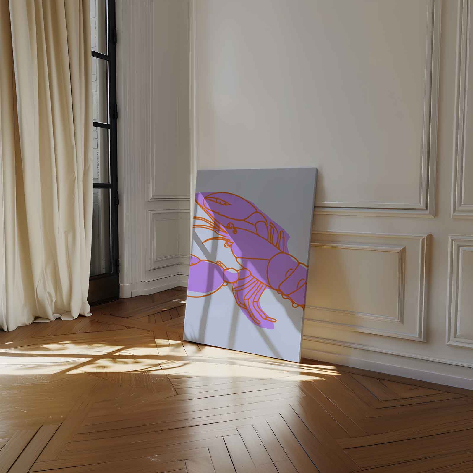 Kleurrijke Kreeft in Abstract Kunstwerk-canvas-dibond-plexiglas-wanddecoratie-WallArtistic