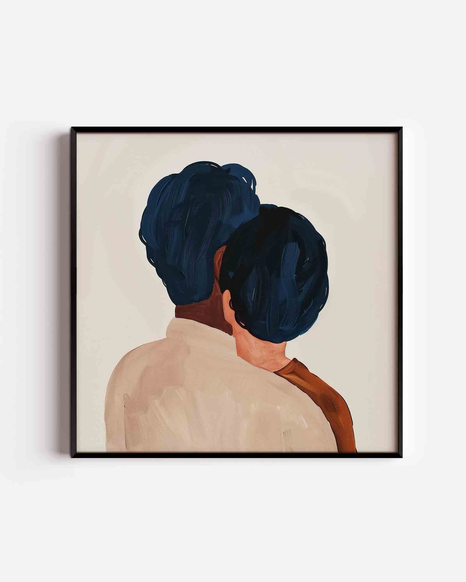 Twee figuren met blauwe kapsels Poster