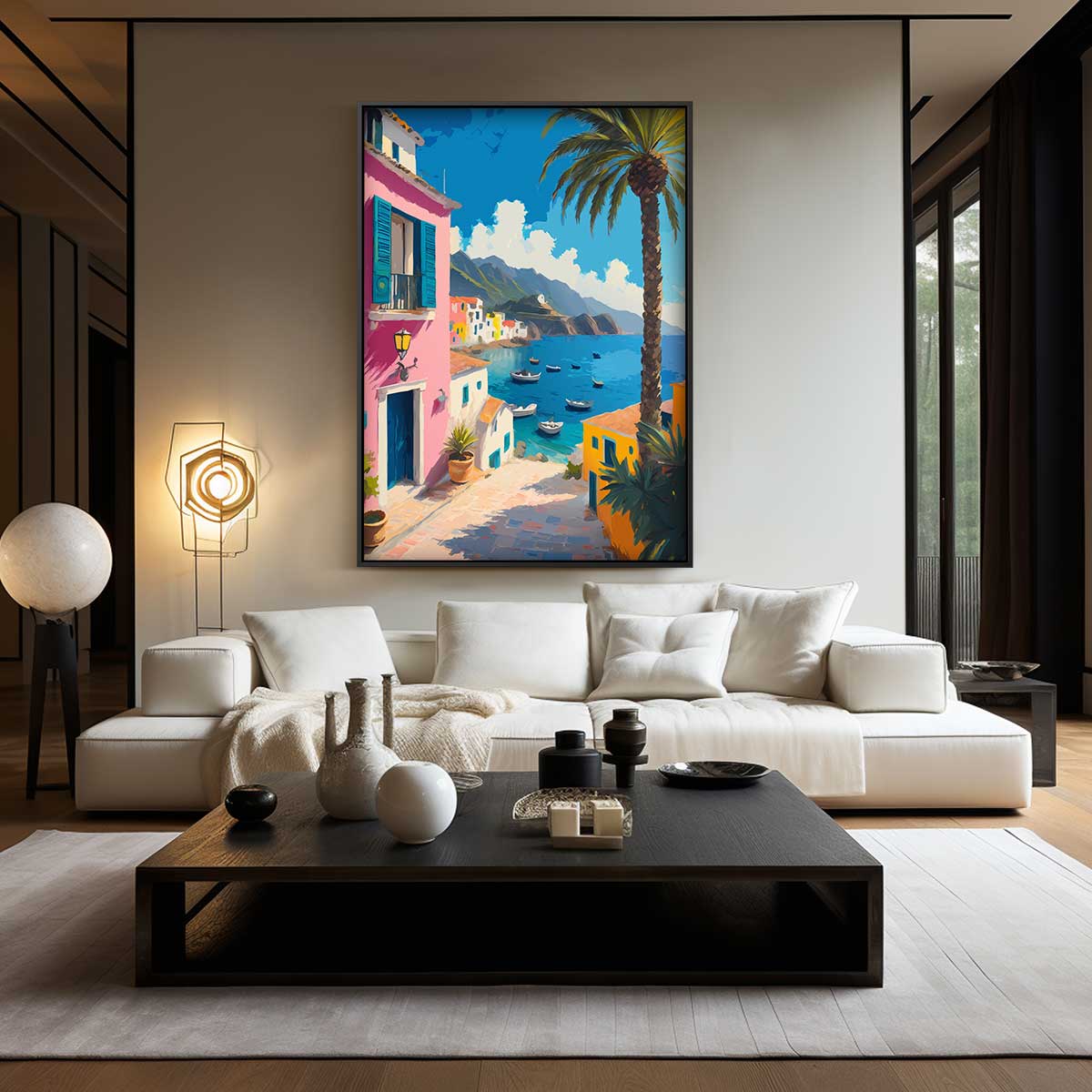 Kleurrijke Italiaanse Kustdroom Kunstwerk-canvas-dibond-plexiglas-wanddecoratie-WallArtistic
