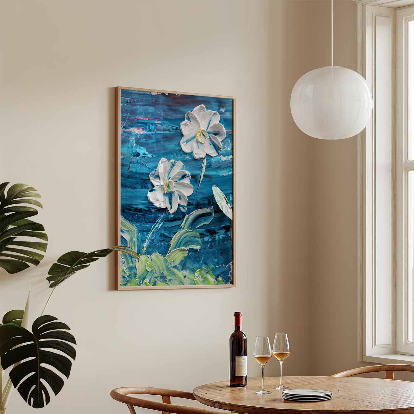 Bloemenpracht in Blauwe Penselen Poster