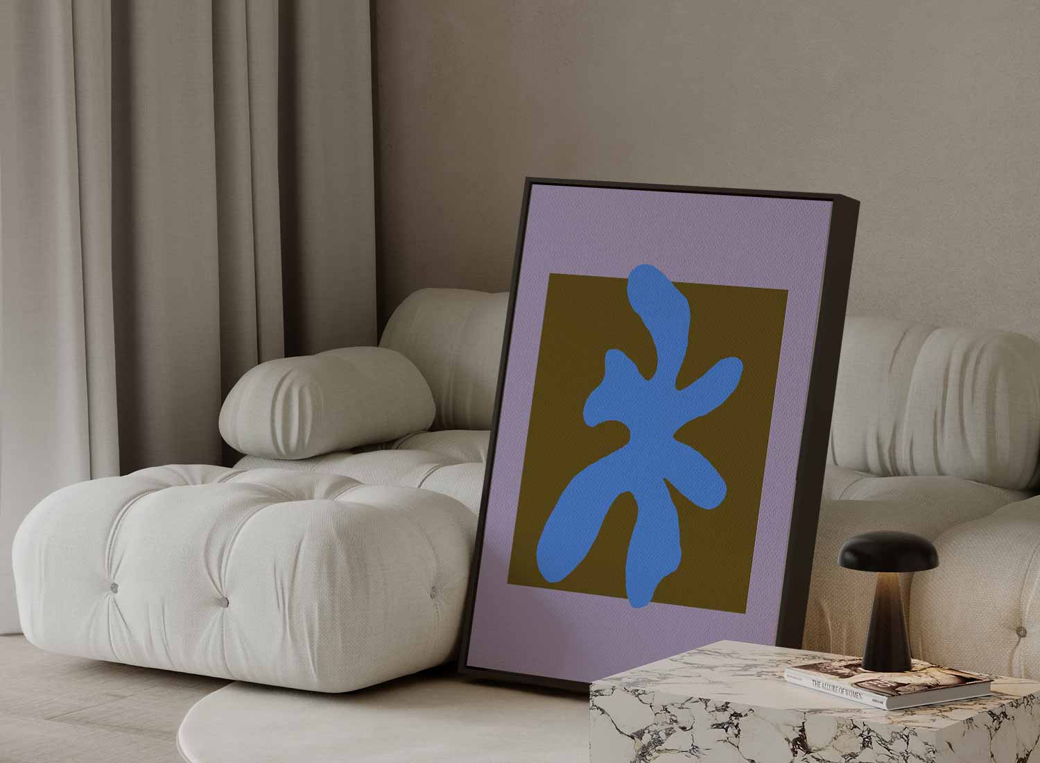 Abstracte Blauw Op Kleurblok Kunstwerk-canvas-dibond-plexiglas-wanddecoratie-WallArtistic
