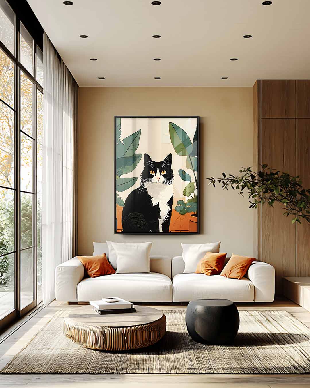 Kat tussen Planten Kunstwerk-canvas-dibond-plexiglas-wanddecoratie-WallArtistic