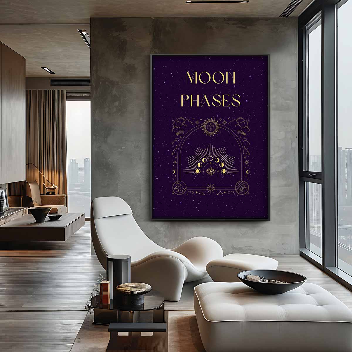 Magische Maanfasen Poster Kunstwerk-canvas-dibond-plexiglas-wanddecoratie-WallArtistic