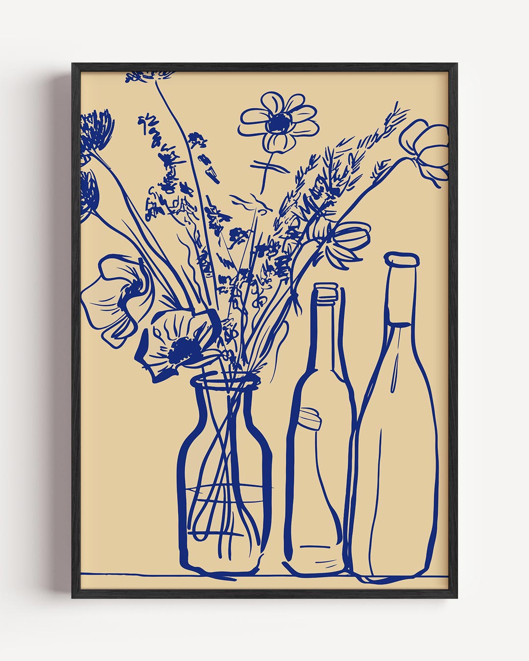 Bloemen en Flessen Lijntekening Poster-WallArtistic