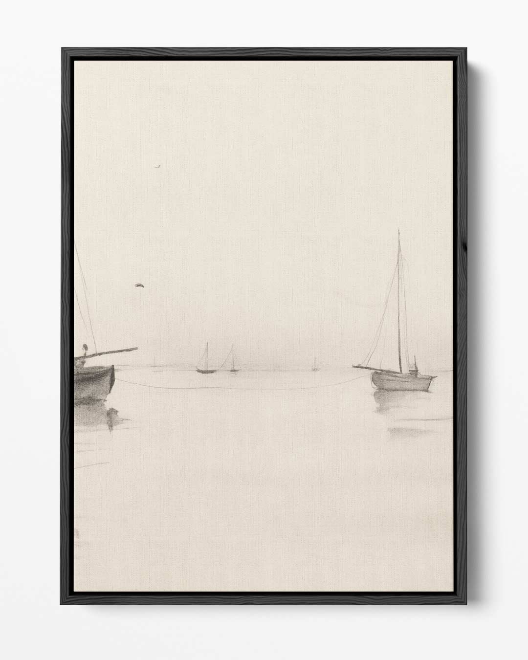 Rustige Zeilboten op Mistige Zee Kunstwerk-canvas-dibond-plexiglas-wanddecoratie-WallArtistic