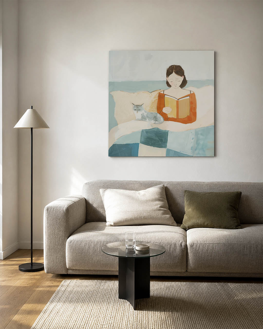 Lezende vrouw met kat Kunstwerk