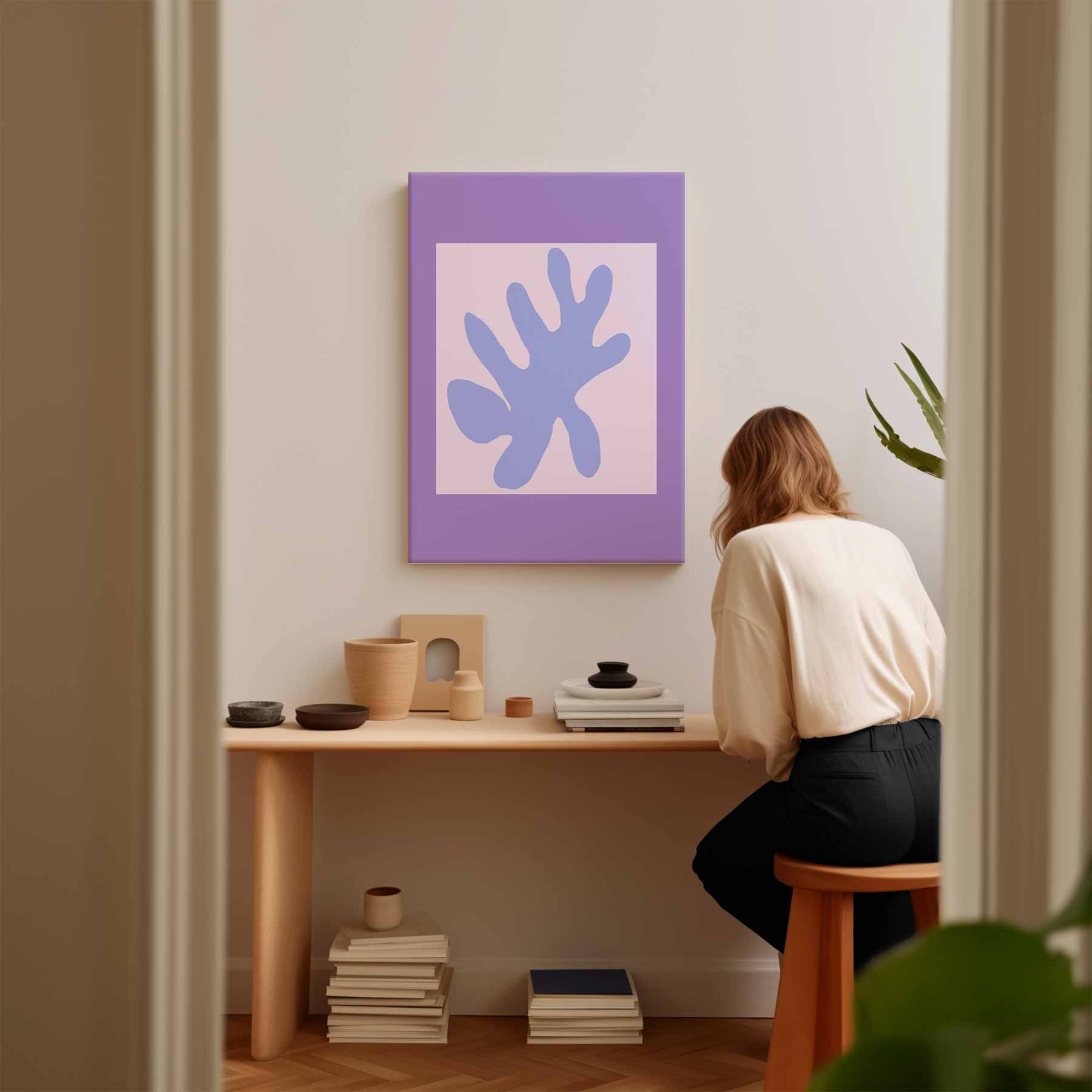 Abstracte Bladvorm in Paarstinten Kunstwerk-canvas-dibond-plexiglas-wanddecoratie-WallArtistic
