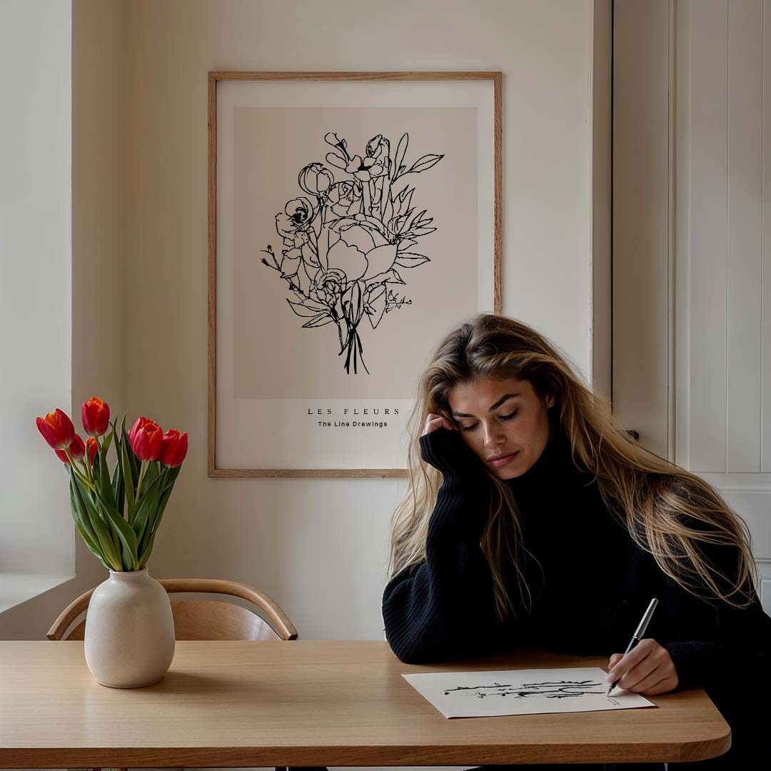 Lineaire Bloemenpracht Poster-WallArtistic