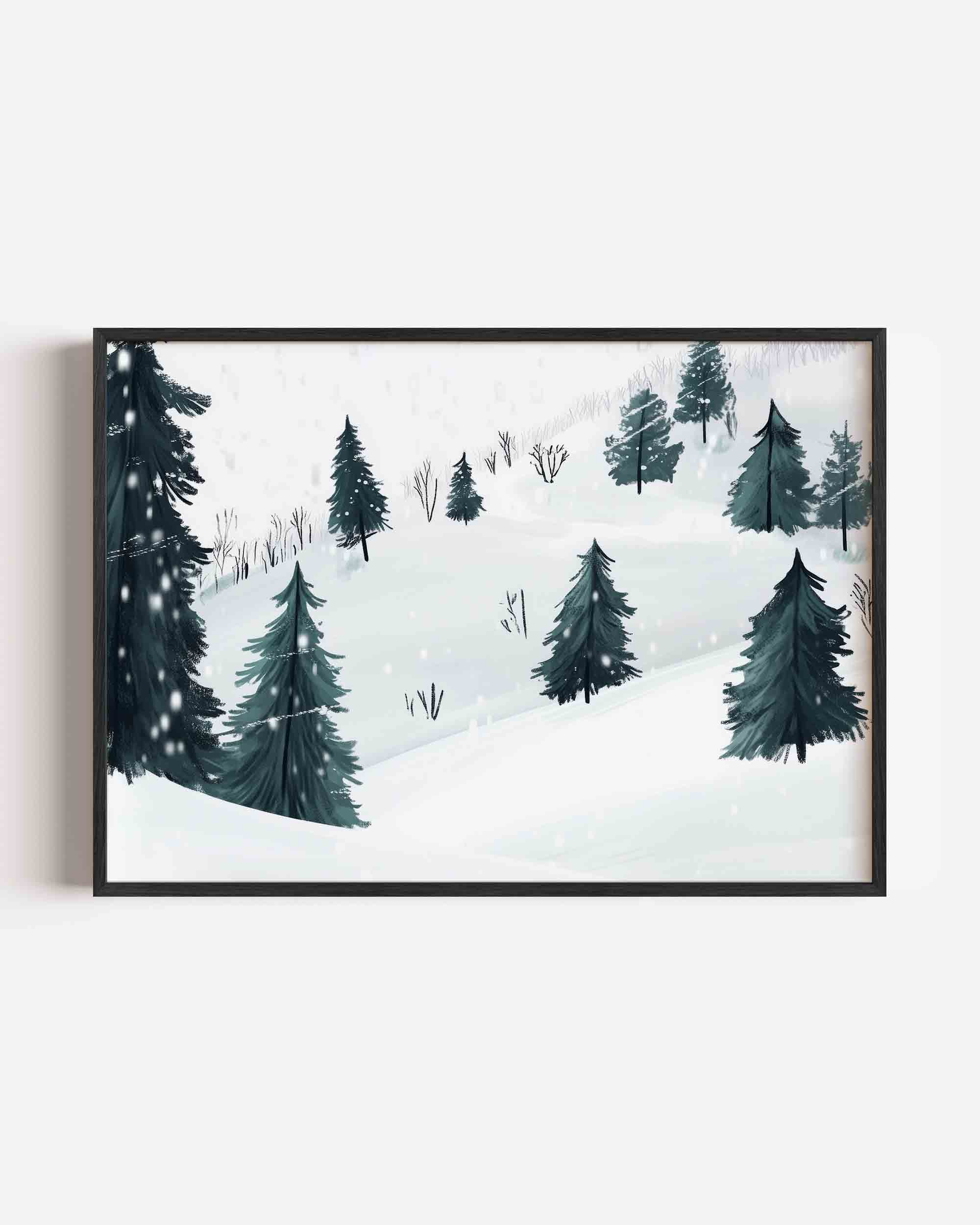 Winterlandschap met dennenbomen Poster