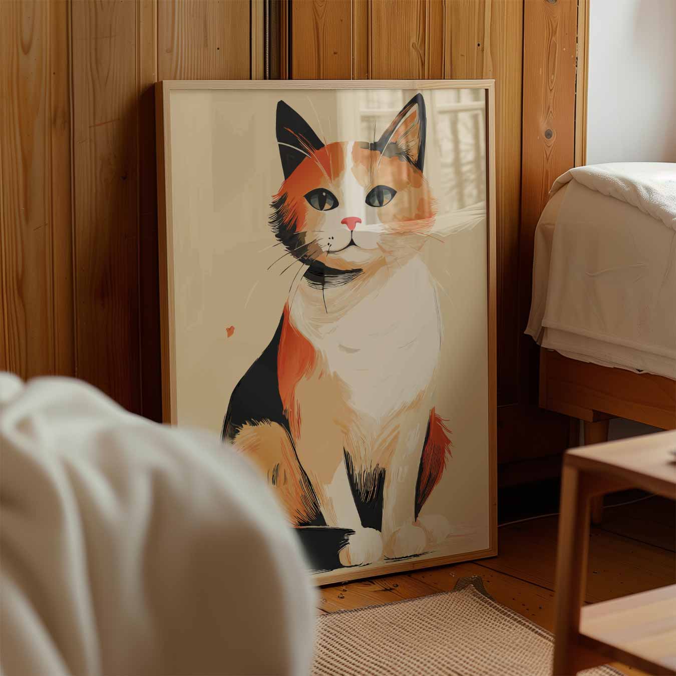 Schattige Calico Kat aan de Muur Poster