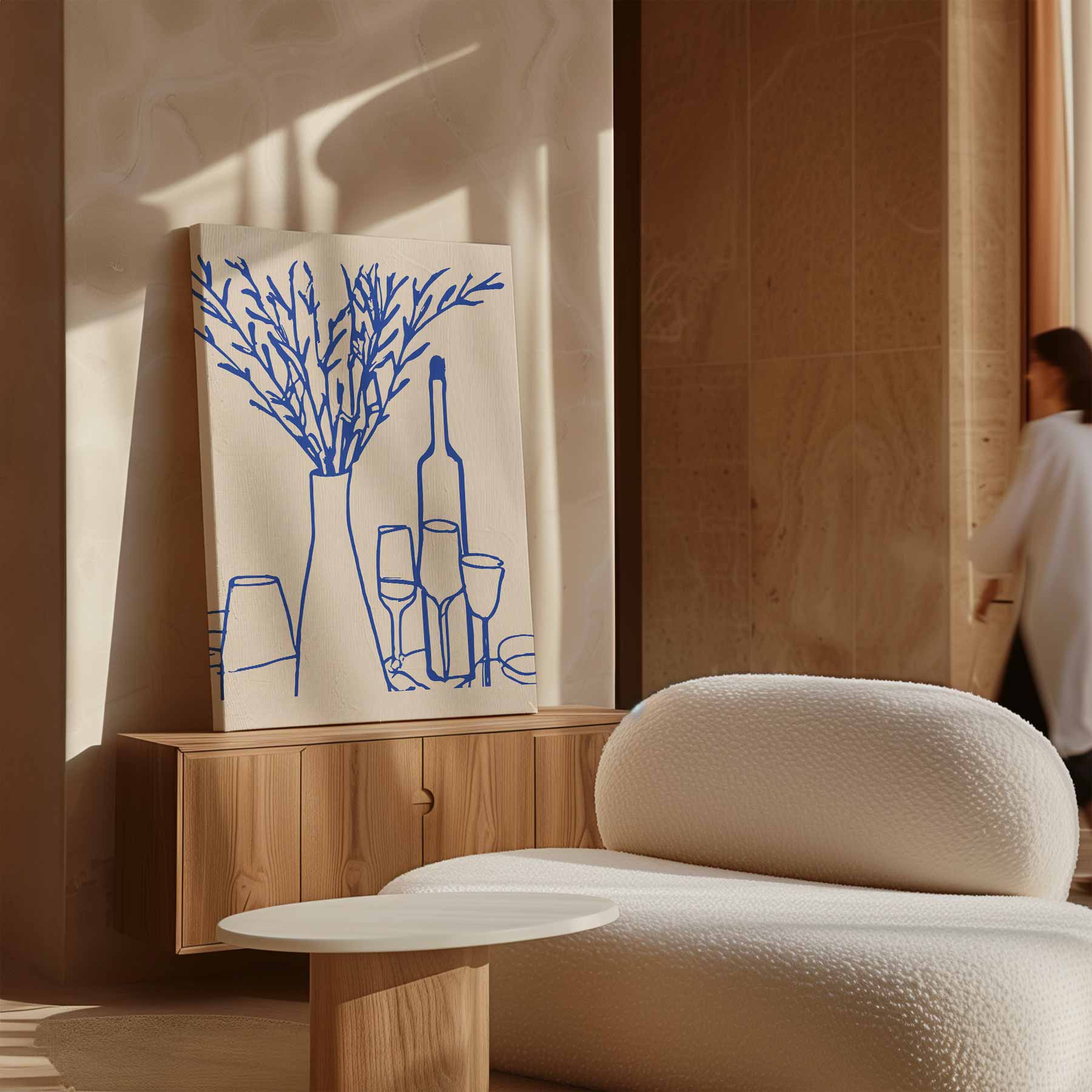 Hedendaagse Blauwe Tafel Kunstwerk-canvas-dibond-plexiglas-wanddecoratie-WallArtistic