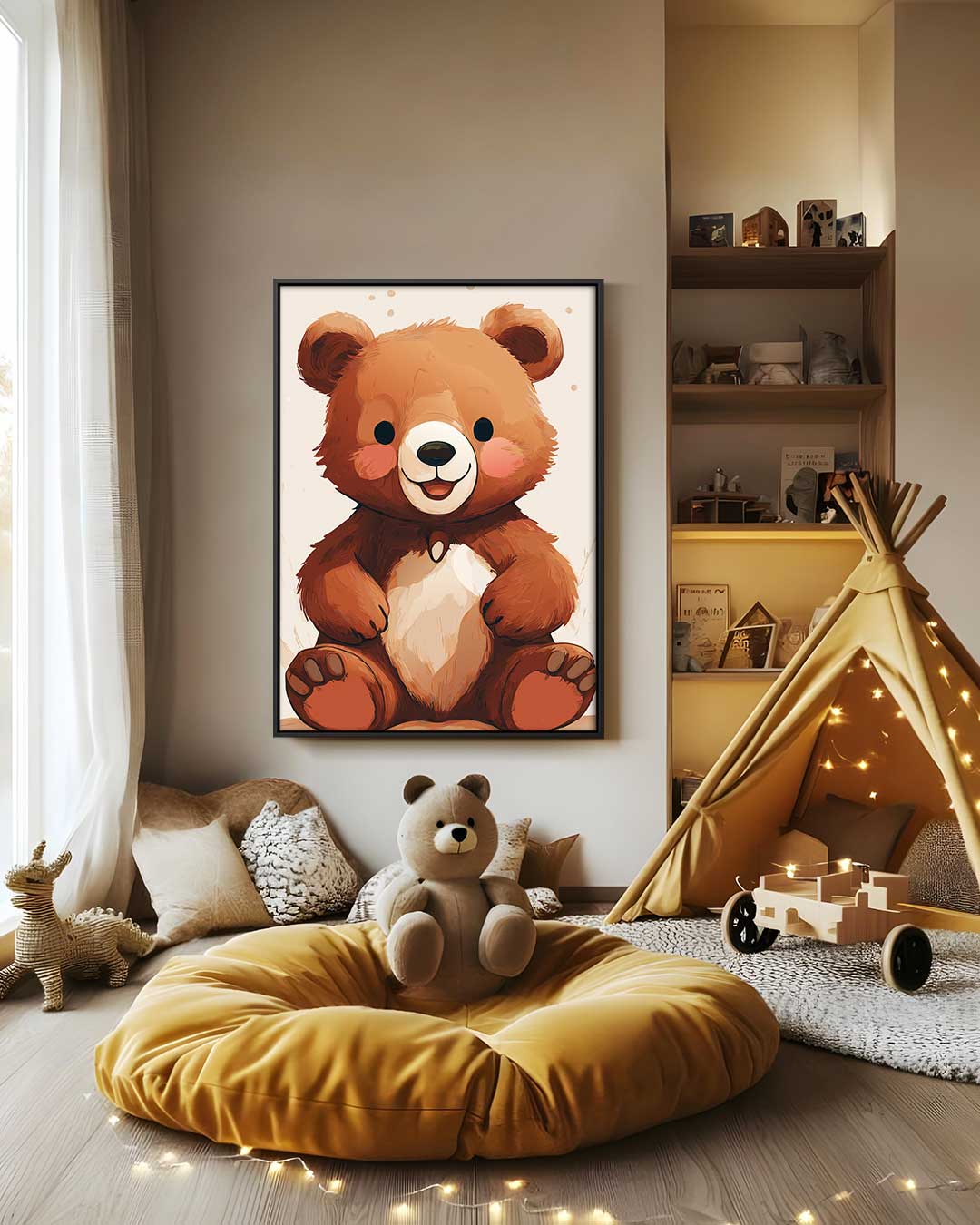 Schattige Beertje Illustratie Kunstwerk-canvas-dibond-plexiglas-wanddecoratie-WallArtistic