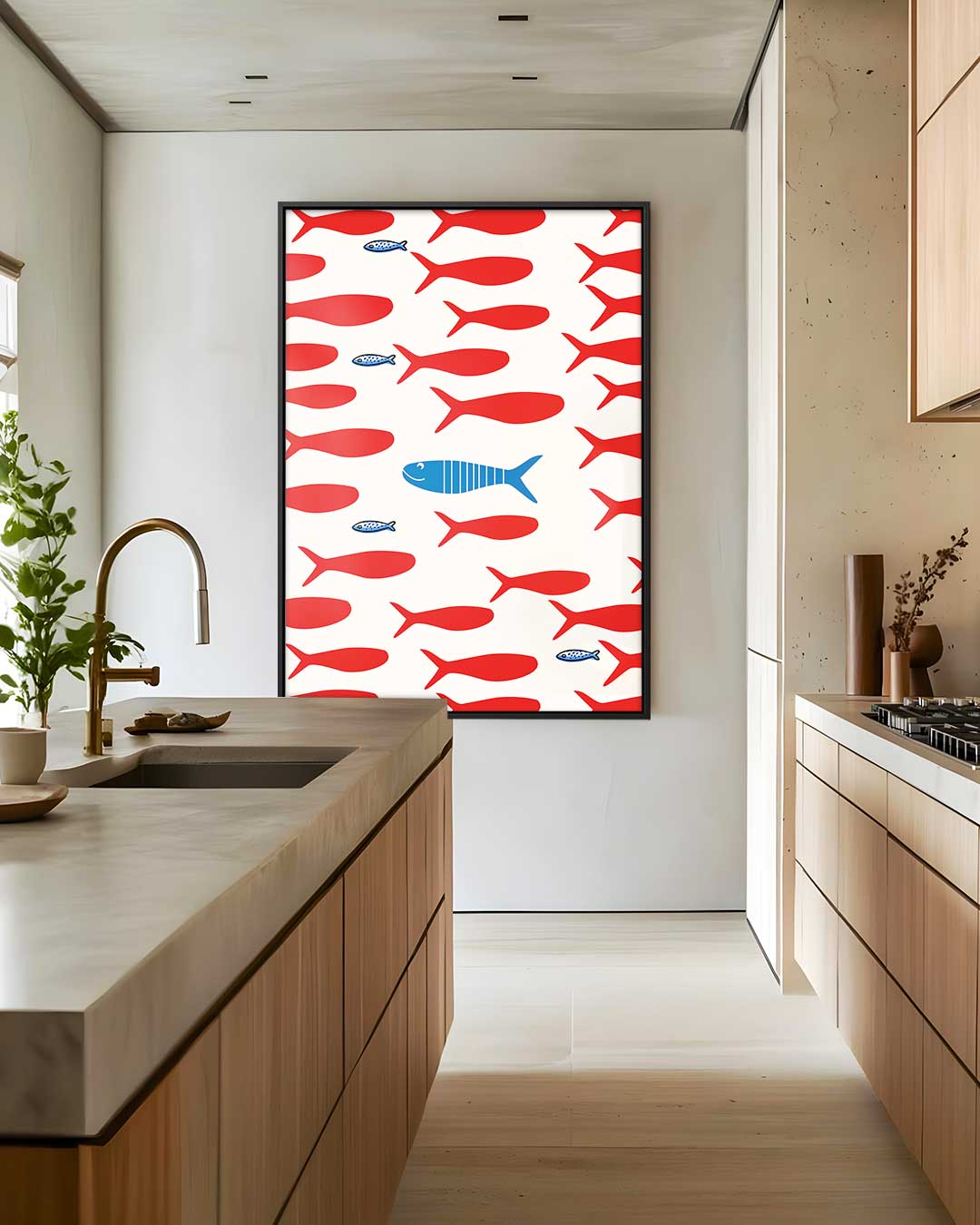Avontuurlijke Vissenpatroon Kunstwerk-canvas-dibond-plexiglas-wanddecoratie-WallArtistic