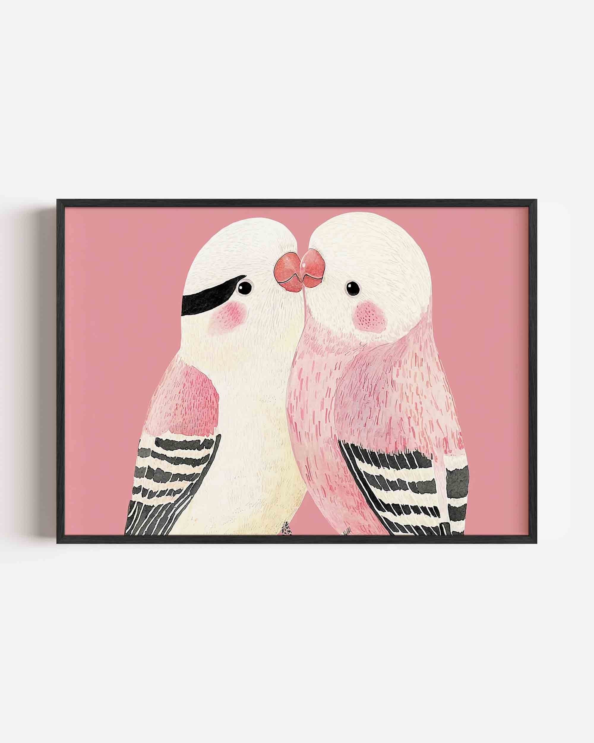 Twee vogels op roze Poster