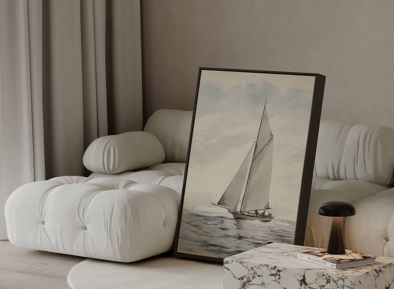 Zeilboot op een Rustige Zee Kunstwerk-canvas-dibond-plexiglas-wanddecoratie-WallArtistic